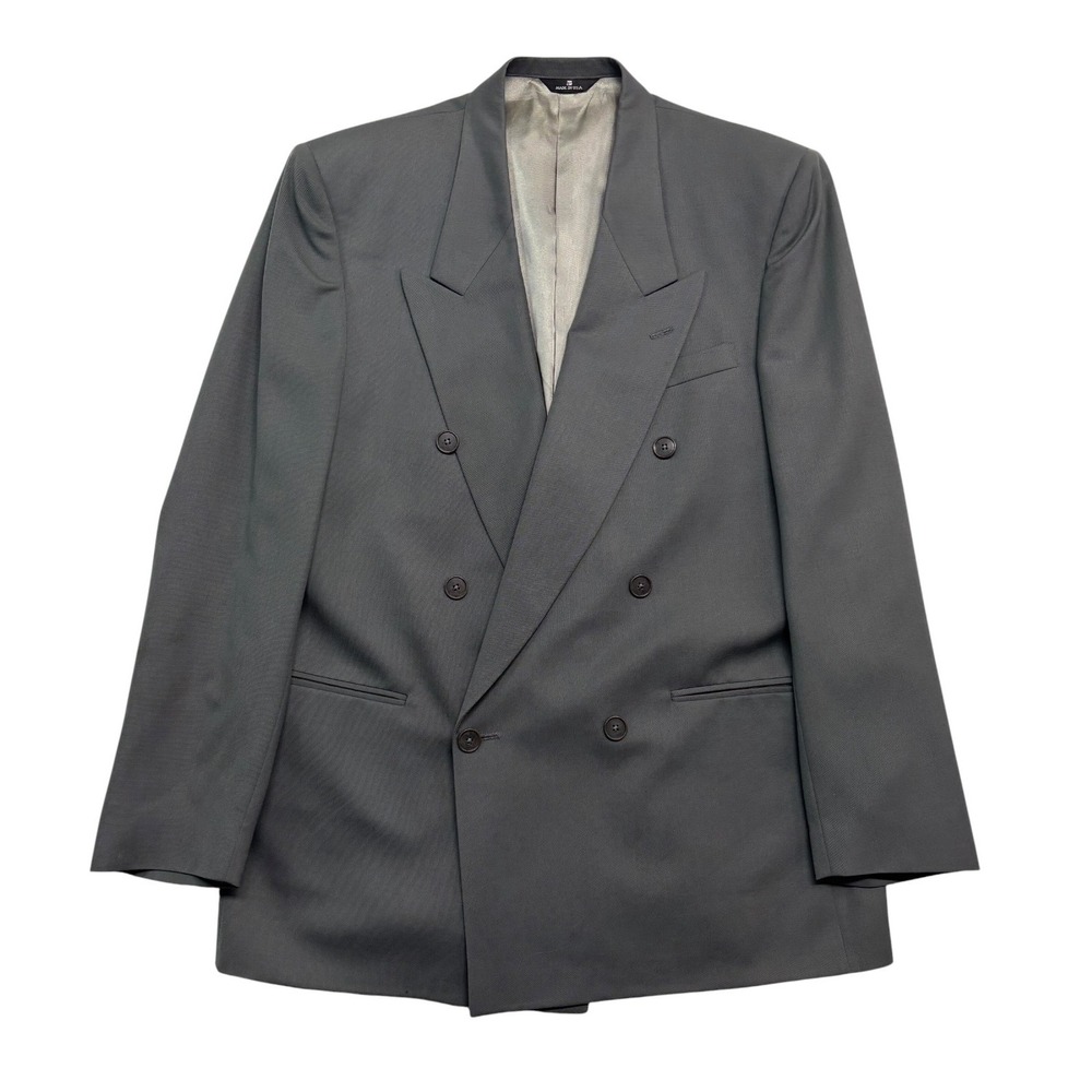 vtg Perry Ellis 42L Olive Green Double Breasted Blazer Jacket Sport Suit Coat